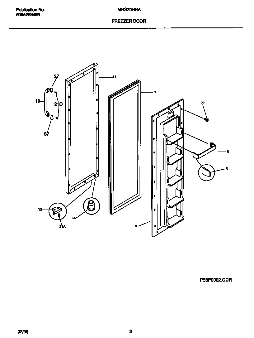 Universal/Multiflex (Frigidaire) MRS20HRAW4 freezer door diagram