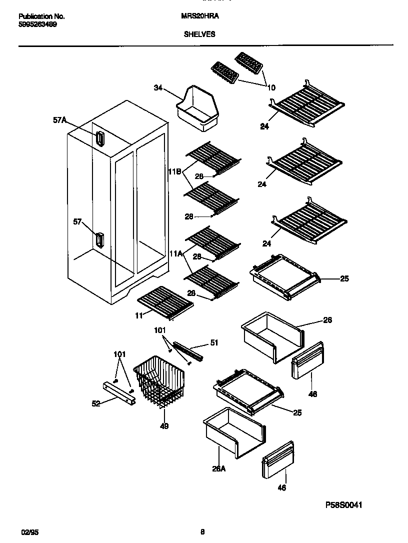 Universal/Multiflex (Frigidaire) MRS20HRAW4 shelves diagram