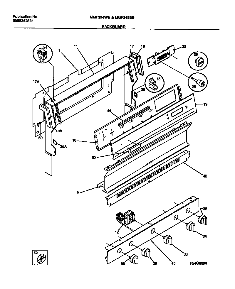 Universal/Multiflex (Frigidaire) MGF324WBSB backguard diagram