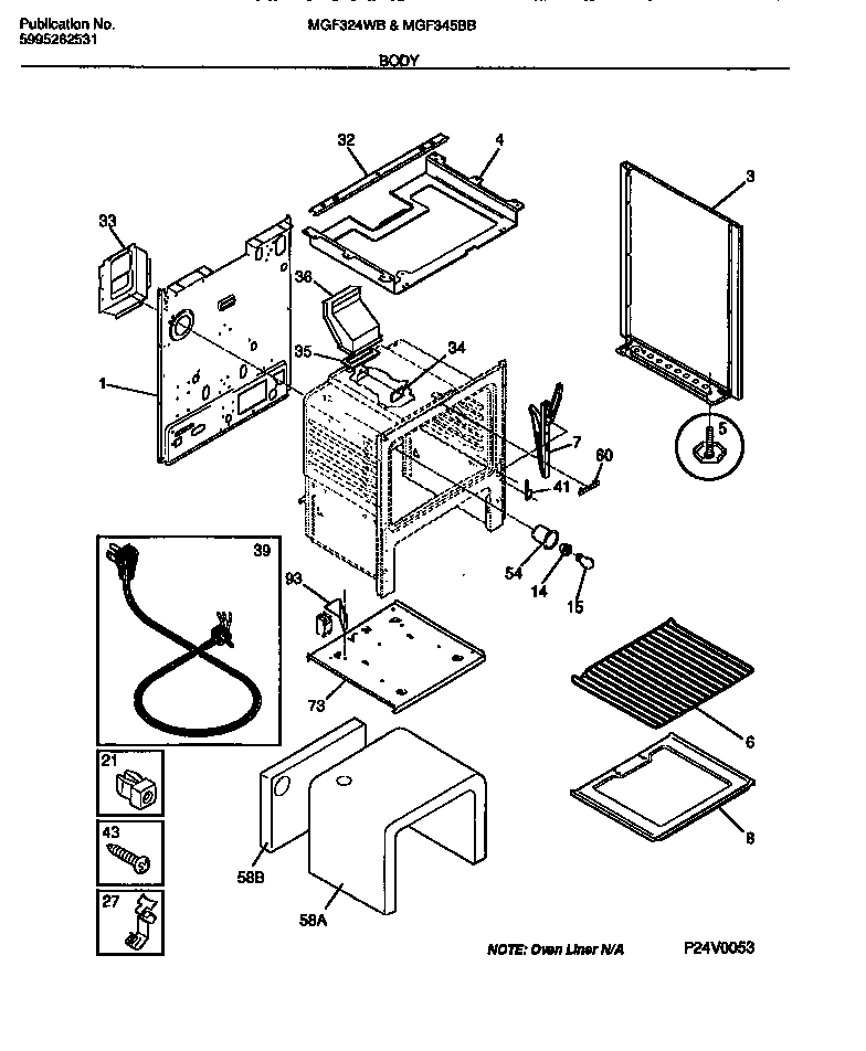 Universal/Multiflex (Frigidaire) MGF324WBSB body diagram