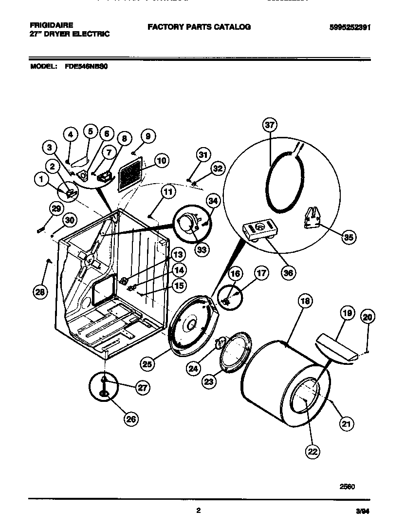 Frigidaire FDE546NBT0 cabinet, drum, heater assy. diagram
