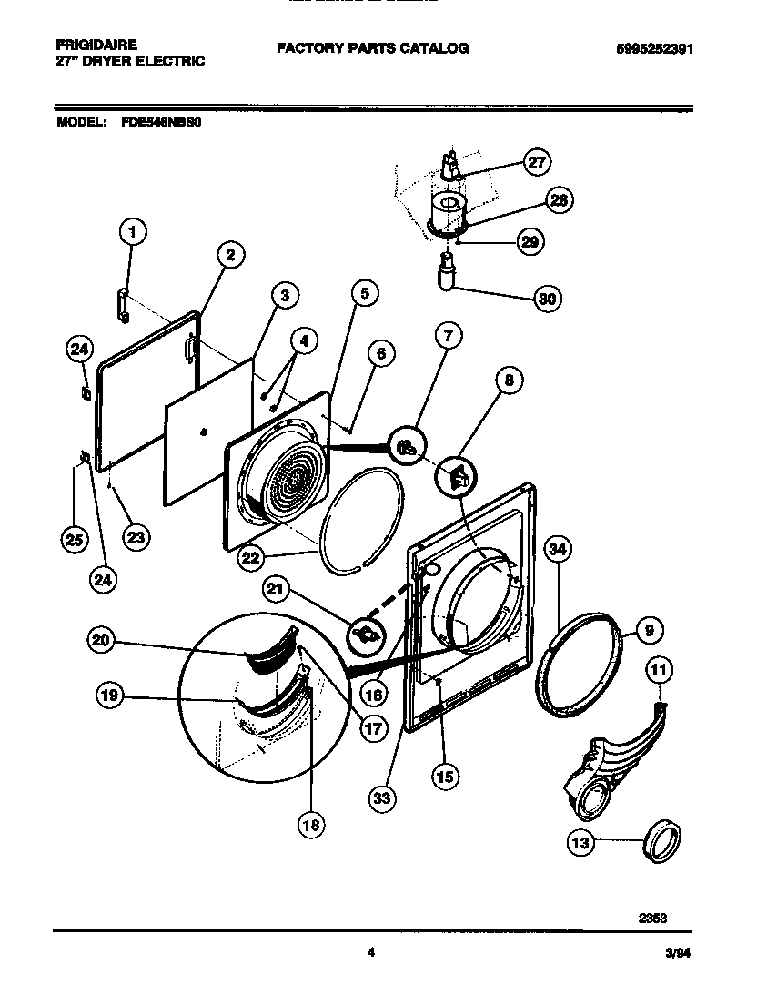 Frigidaire FDE546NBT0 door, front panel, lint filter diagram