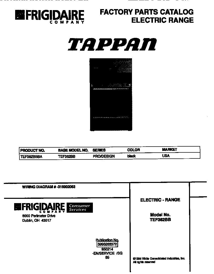 Tappan TEF362BBBA cover diagram