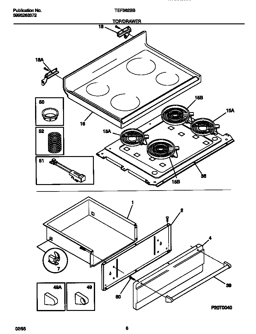 Tappan TEF362BBBA top/drawer diagram