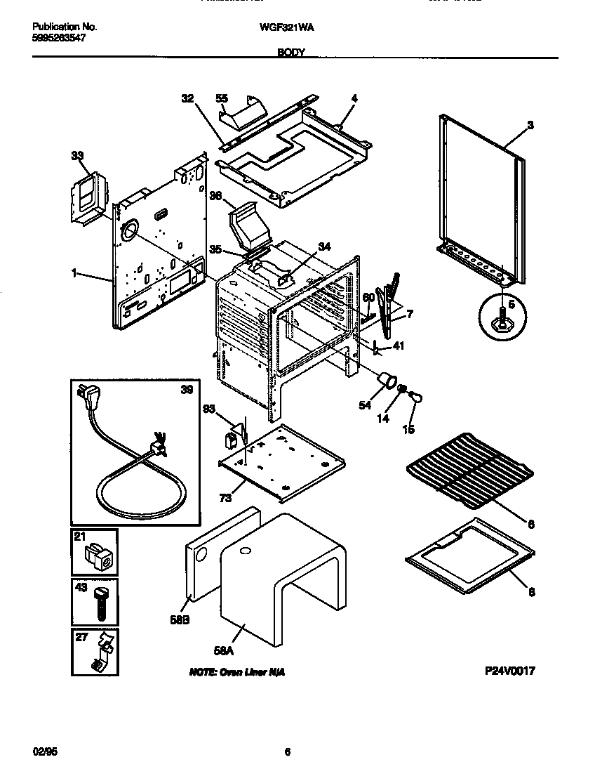 White-Westinghouse WGF321WAWB body diagram