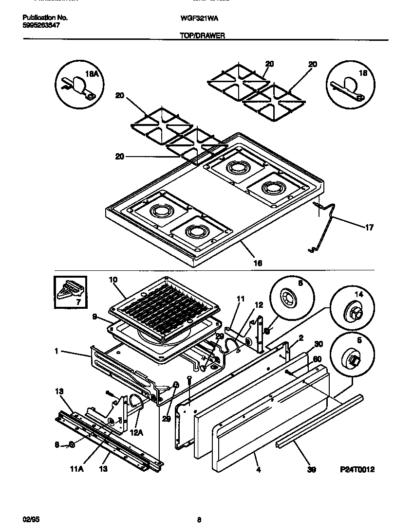 White-Westinghouse WGF321WAWB top/drawer diagram