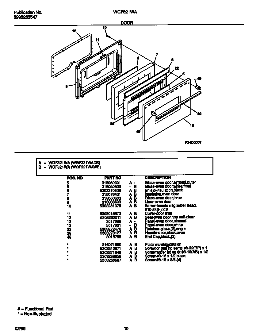 White-Westinghouse WGF321WAWB door diagram