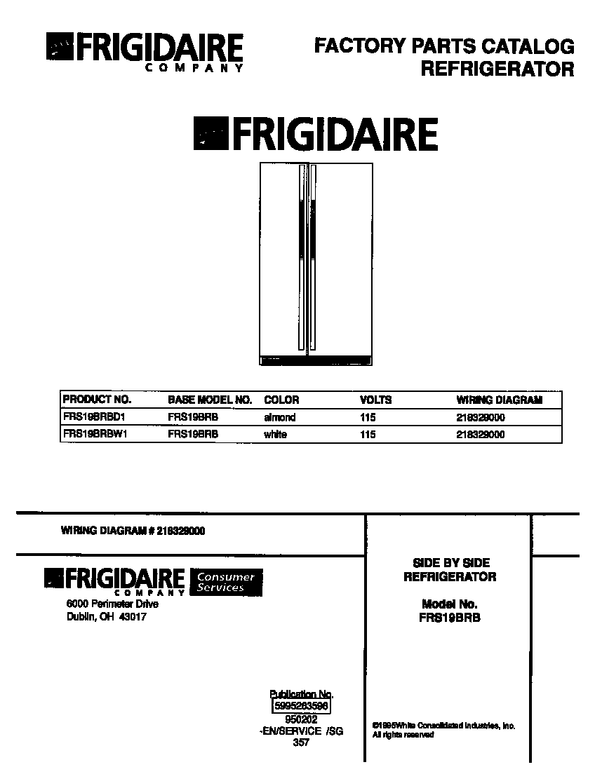 Frigidaire FRS19BRBD1 front cover diagram