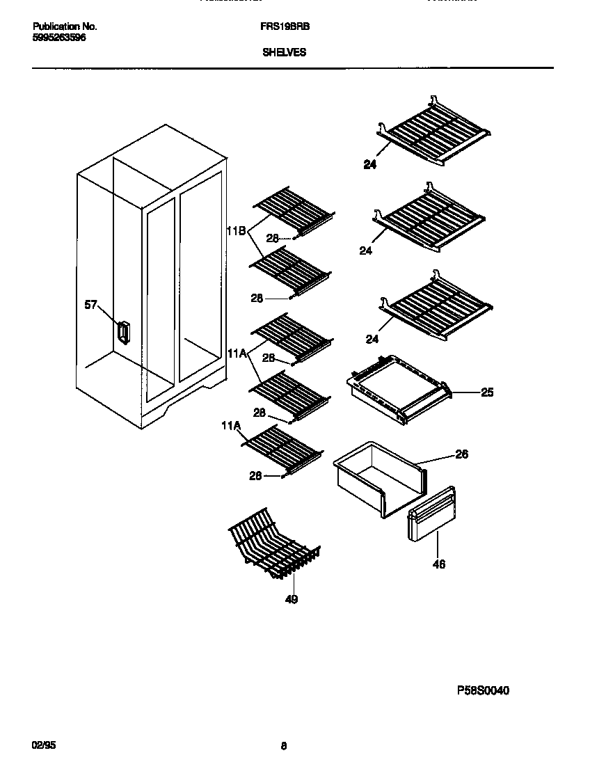 Frigidaire FRS19BRBD1 shelves diagram