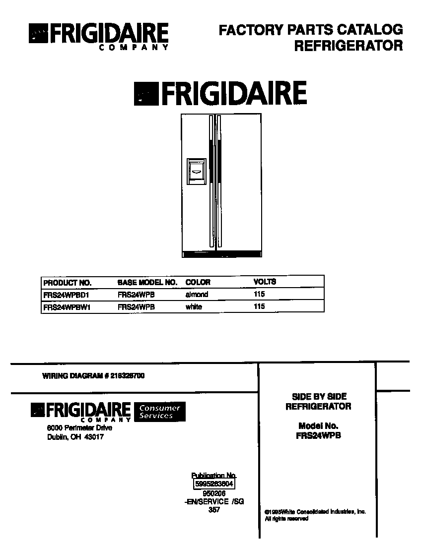 Frigidaire FRS24WPBW1 front cover diagram