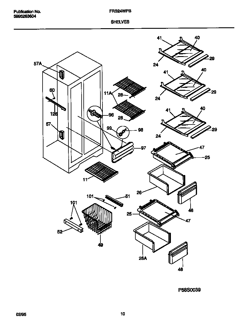 Frigidaire FRS24WPBW1 shelves diagram