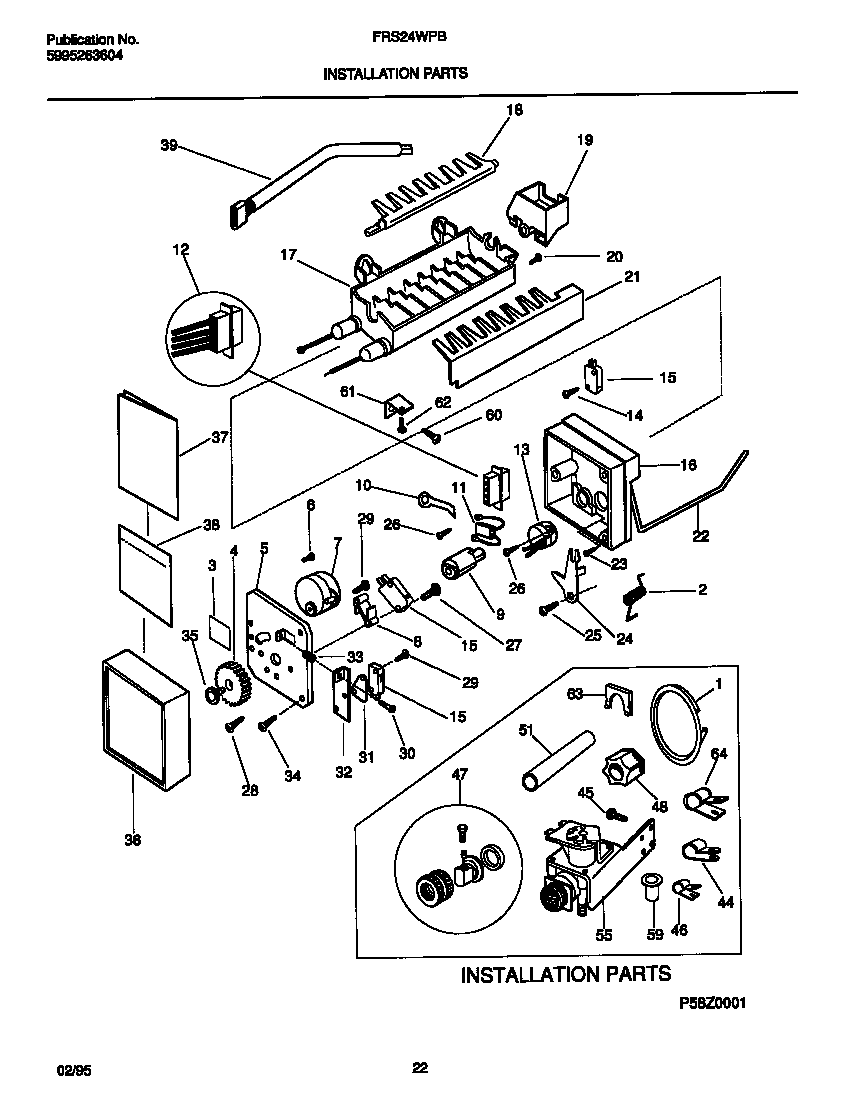 Frigidaire FRS24WPBW1 installation parts diagram