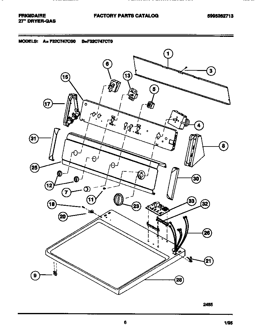 Frigidaire F32C747CT0 console,  controls, top panel diagram