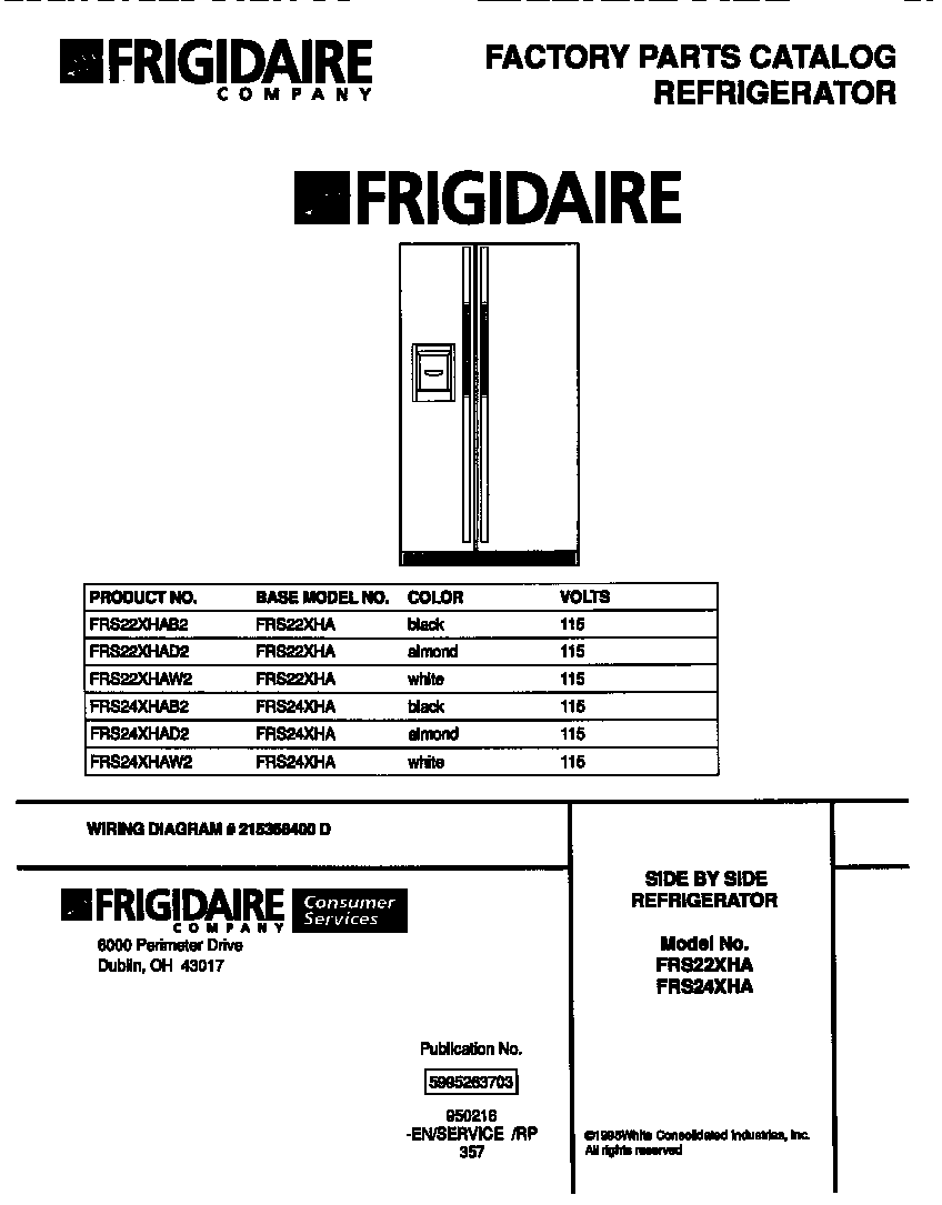 Frigidaire FRS22XHAB2 front cover diagram