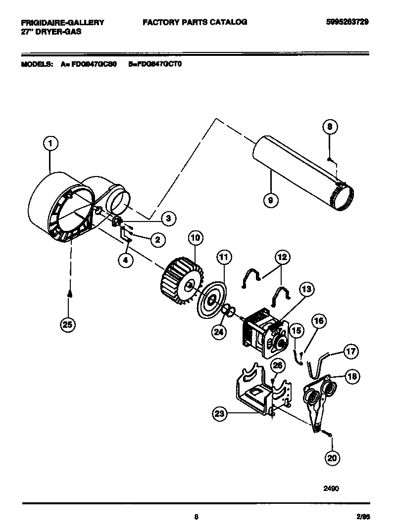 Frigidaire FDG847GCS0 motor, fan housing, exhaust duct diagram