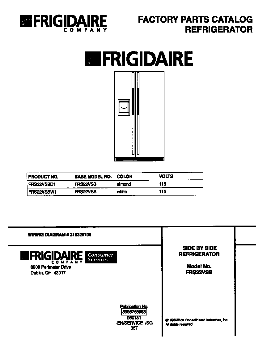 Frigidaire FRS22VSBW1 front cover diagram