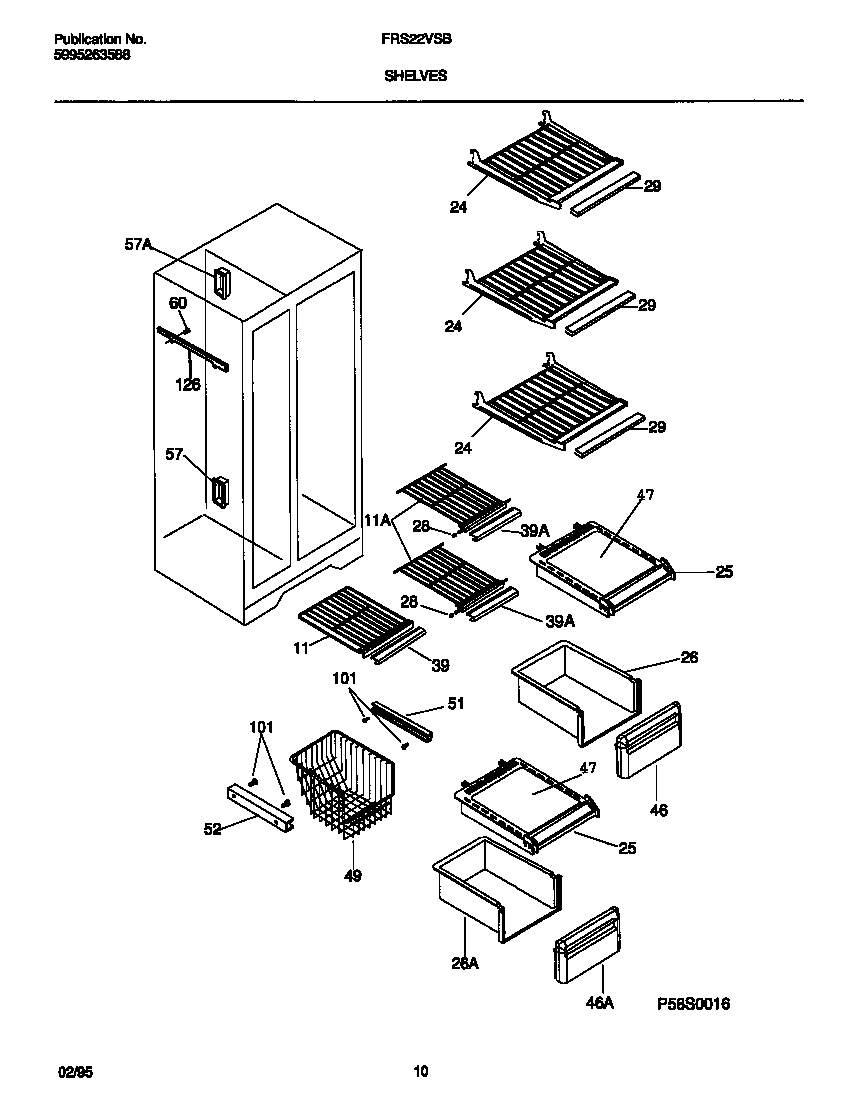 Frigidaire FRS22VSBW1 shelves diagram