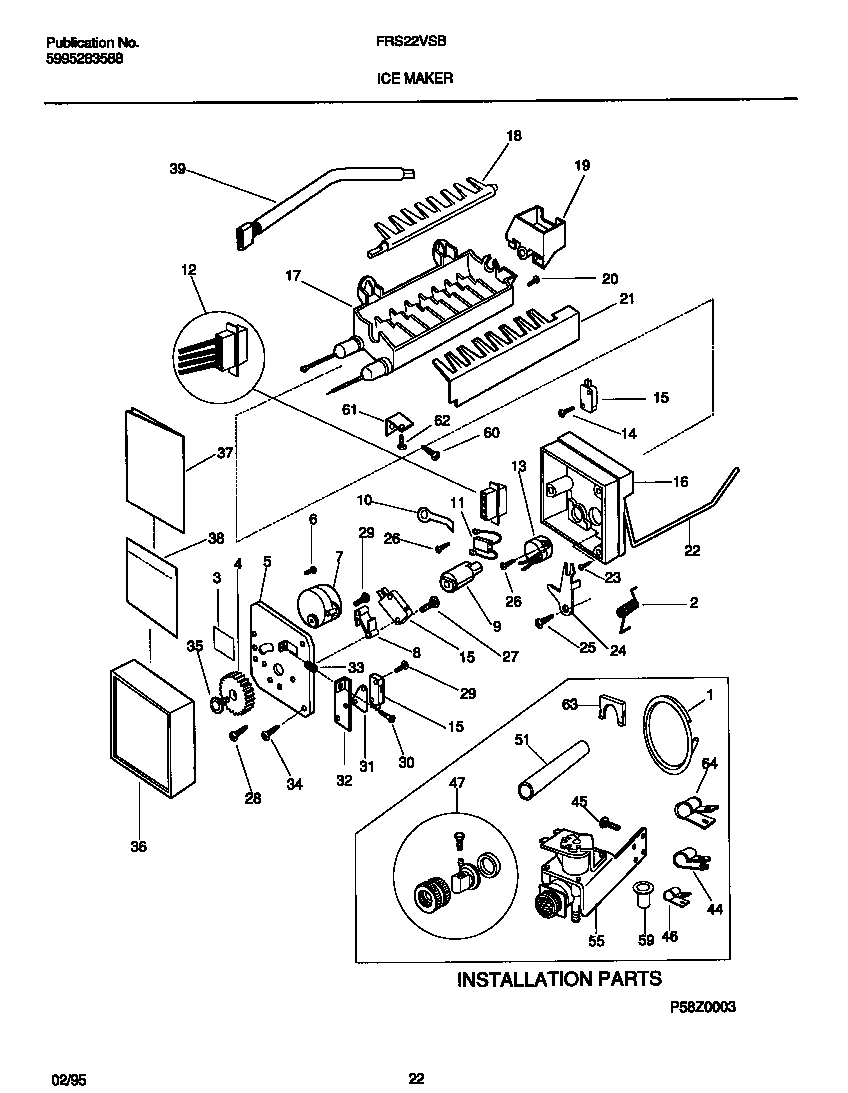 Frigidaire FRS22VSBW1 ice maker diagram