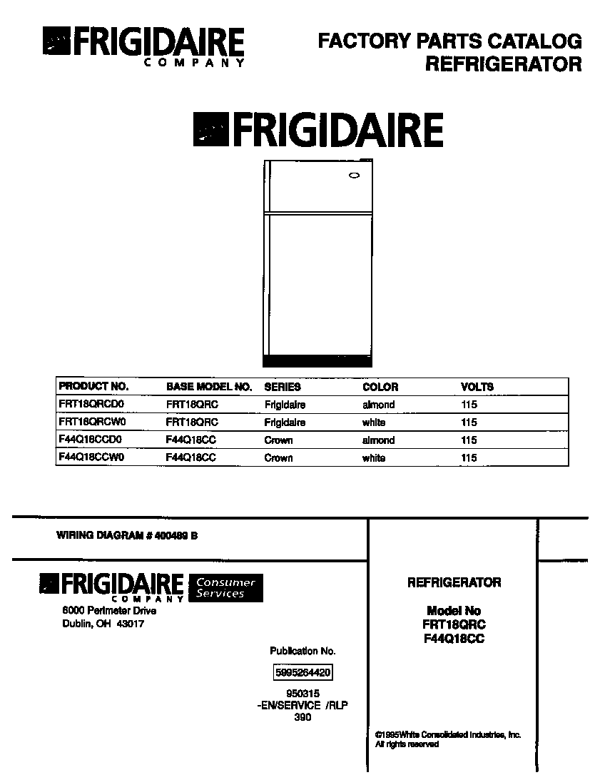 Frigidaire FRT18QRCW0 cover page diagram