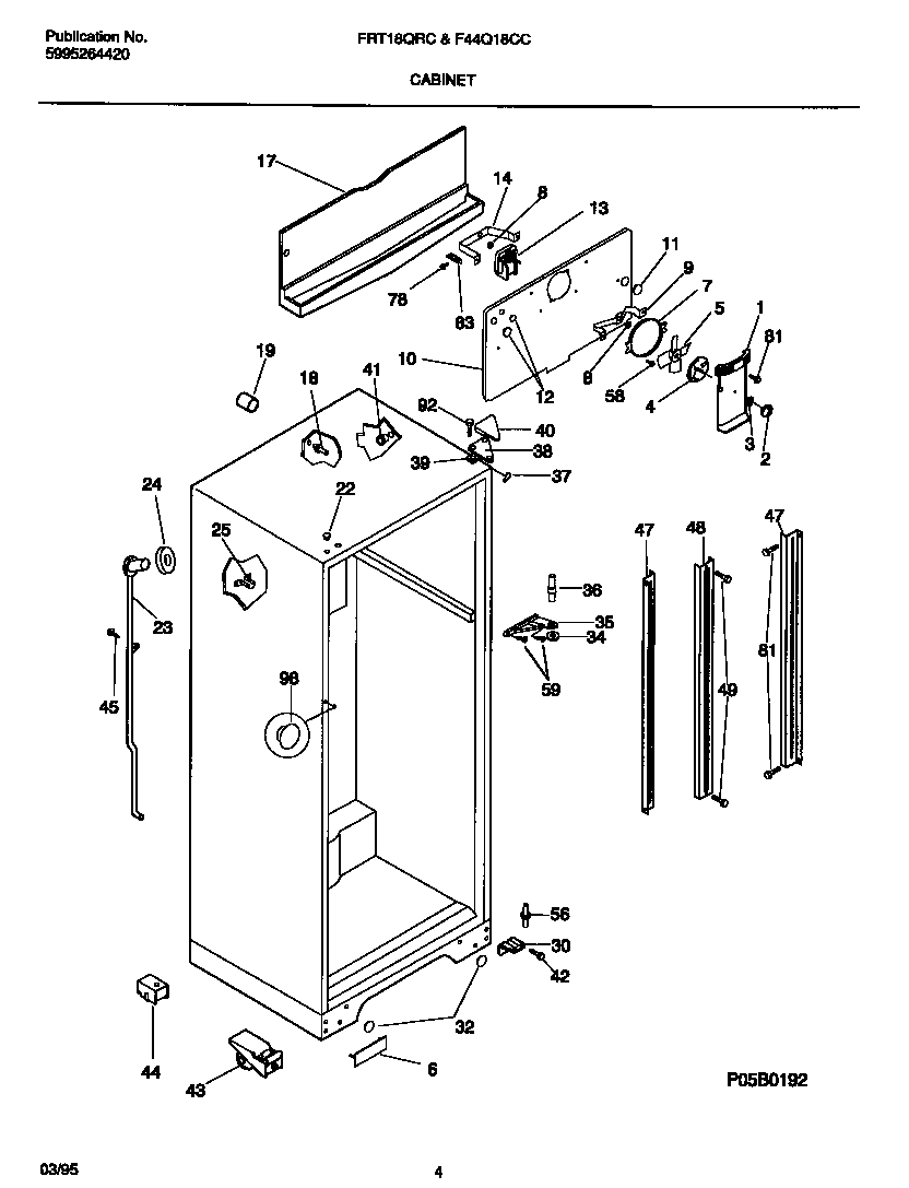 Frigidaire FRT18QRCW0 cabinet diagram