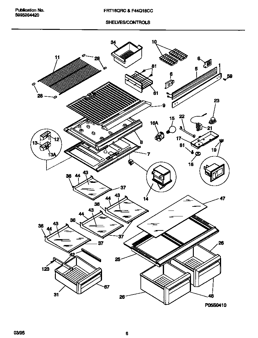 Frigidaire FRT18QRCW0 shelves/controls diagram