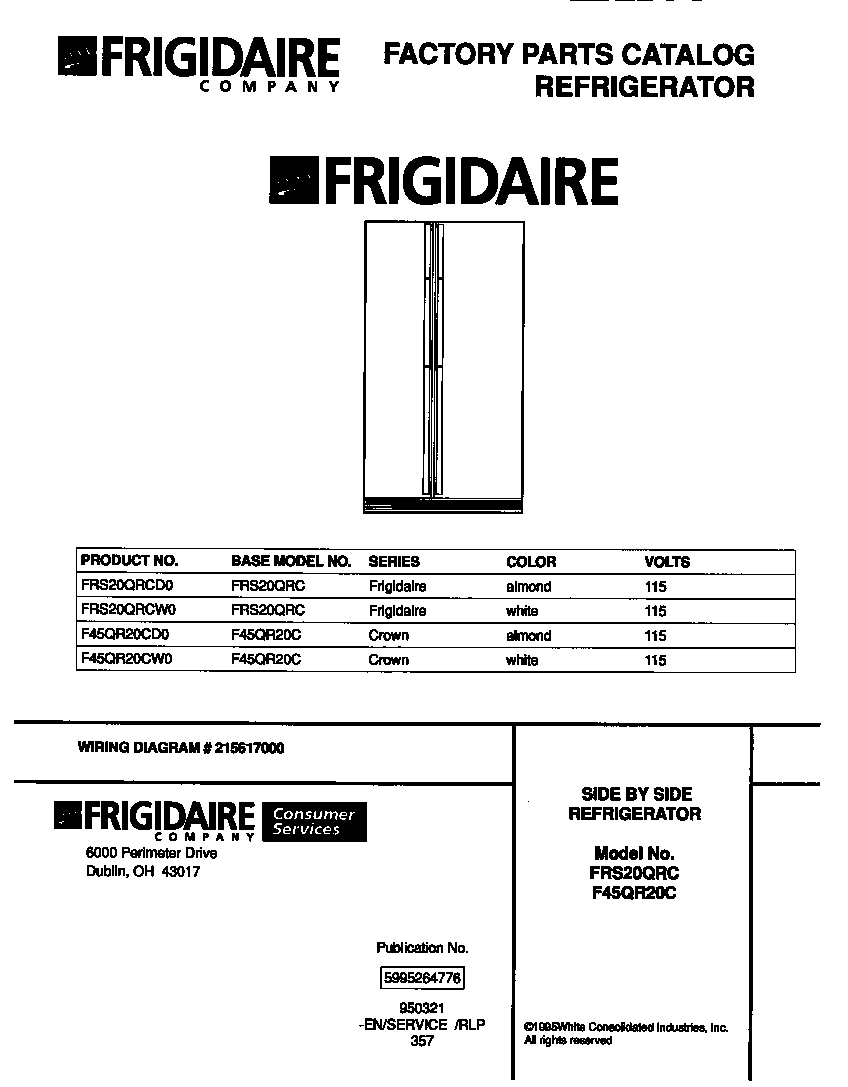 Frigidaire FRS20QRCD0 front cover diagram