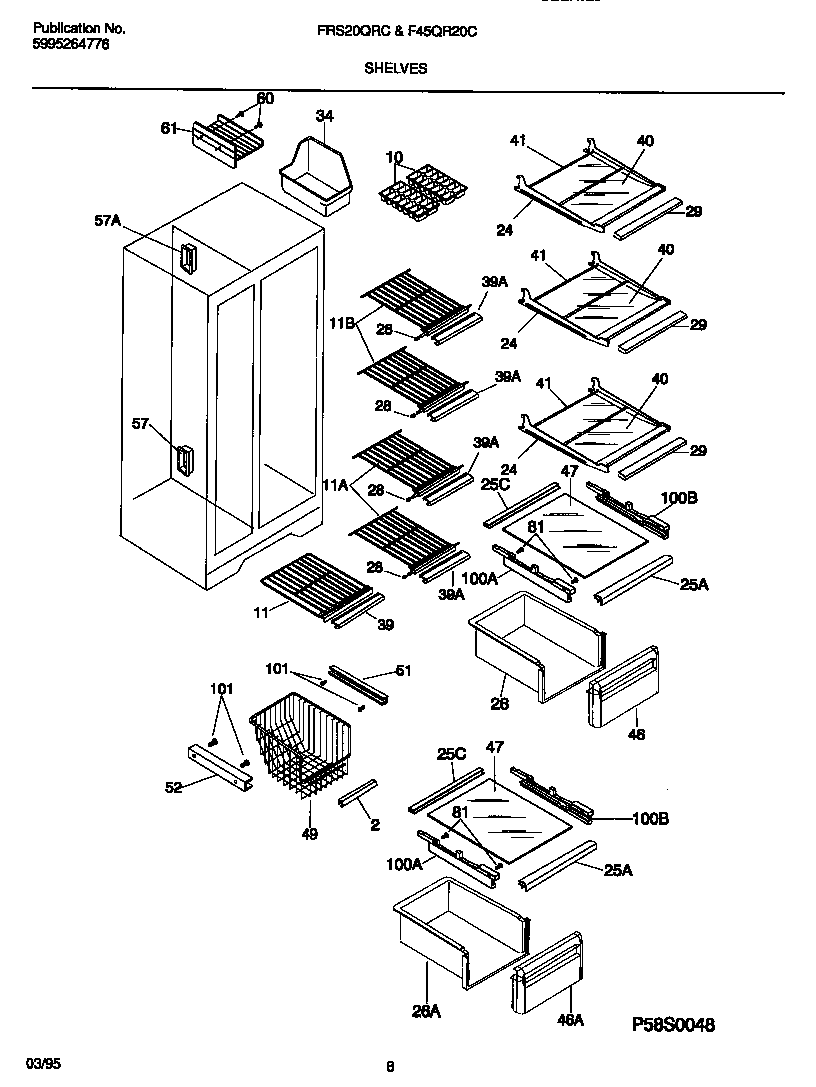 Frigidaire FRS20QRCD0 shelves diagram