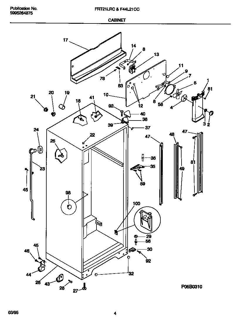 Frigidaire F44L21CCW0 cabinet diagram
