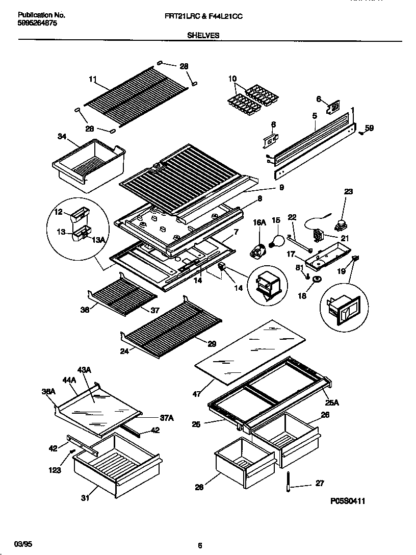 Frigidaire F44L21CCW0 shelves diagram