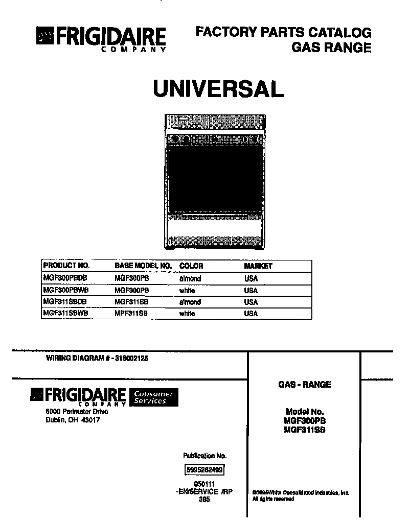 Universal/Multiflex (Frigidaire) MGF311SBDB cover diagram