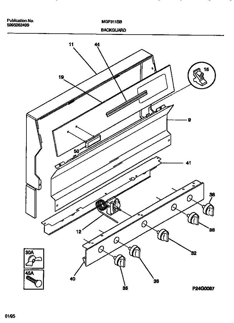 Universal/Multiflex (Frigidaire) MGF311SBDB backguard diagram