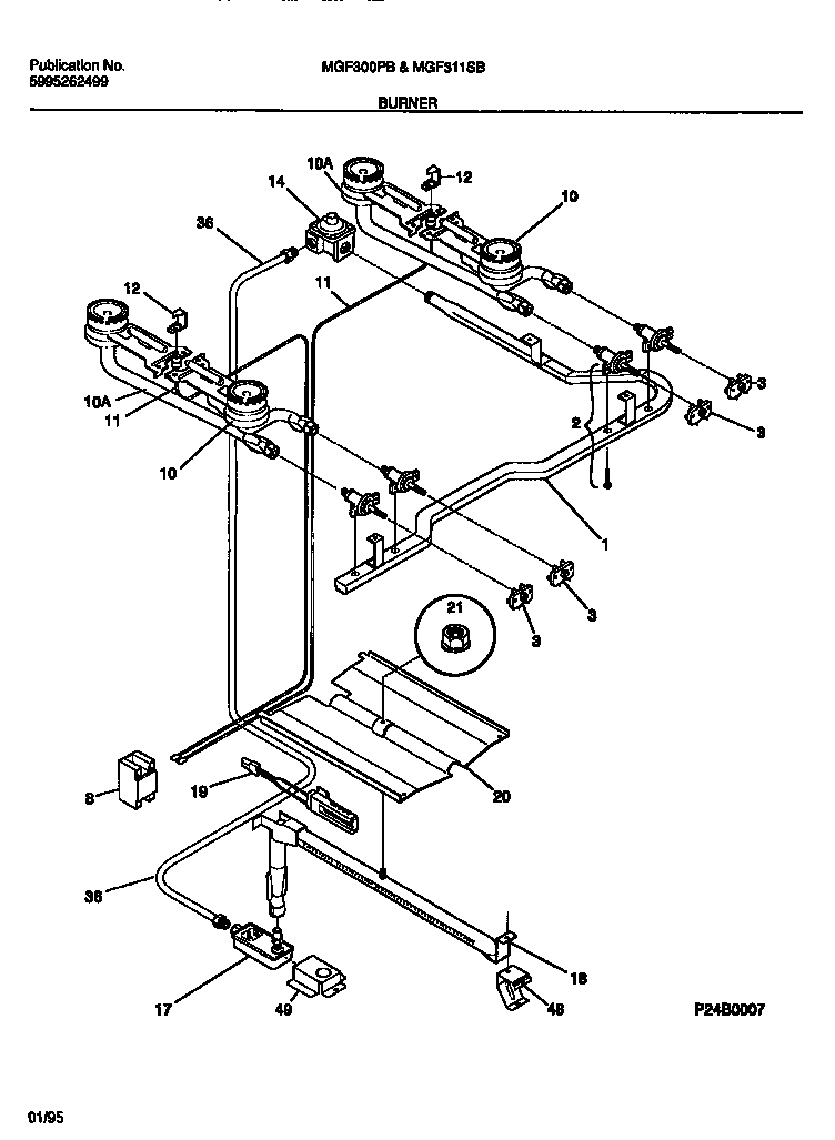 Universal/Multiflex (Frigidaire) MGF311SBDB burner diagram