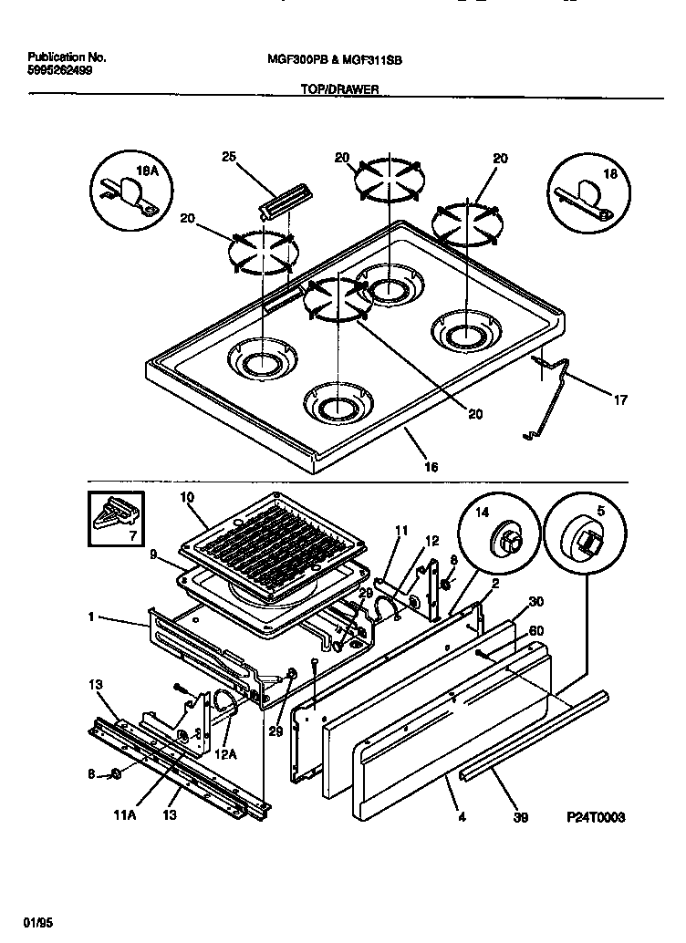 Universal/Multiflex (Frigidaire) MGF311SBDB top/drawer diagram