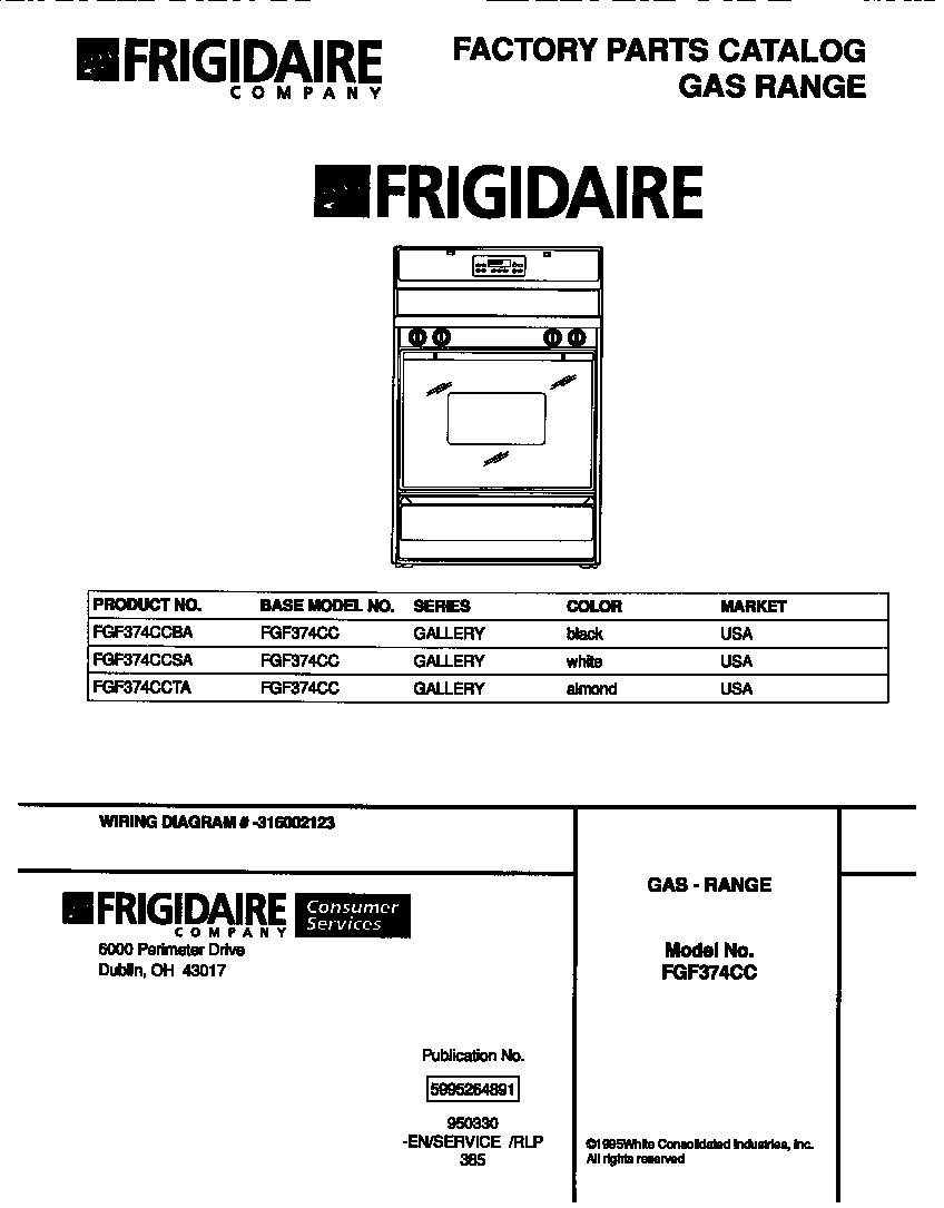 Frigidaire FGF374CCSA cover diagram