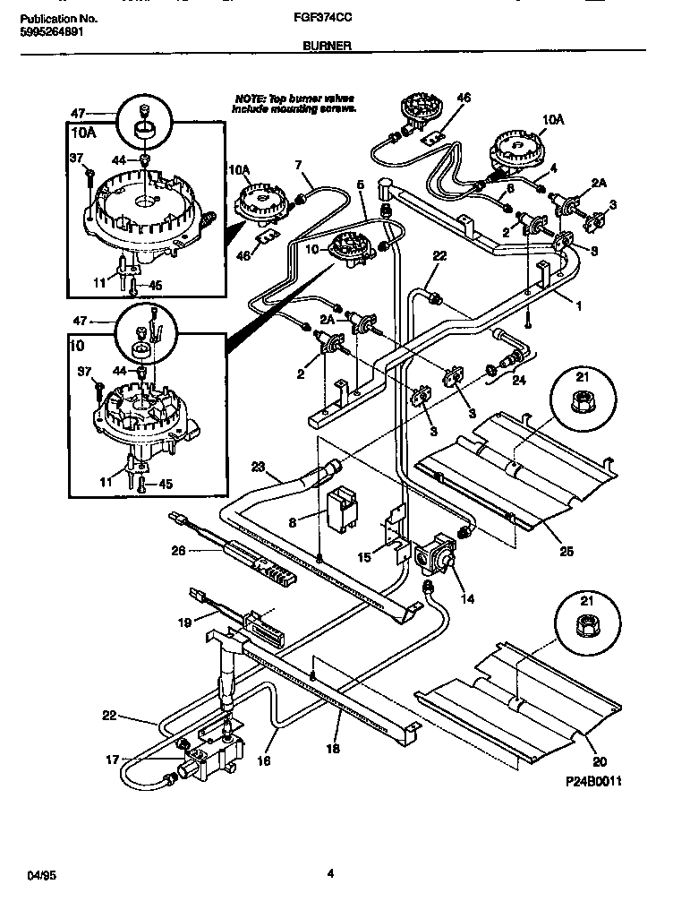 Frigidaire FGF374CCSA burner diagram