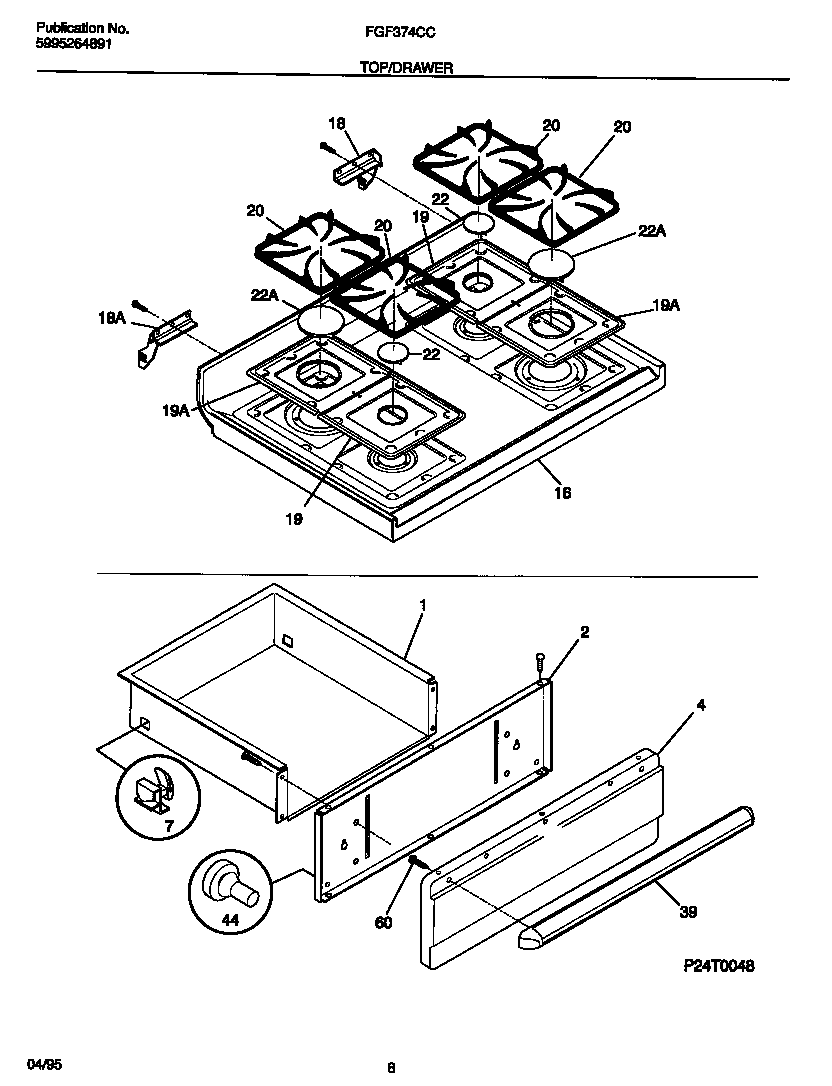 Frigidaire FGF374CCSA top/drawer diagram