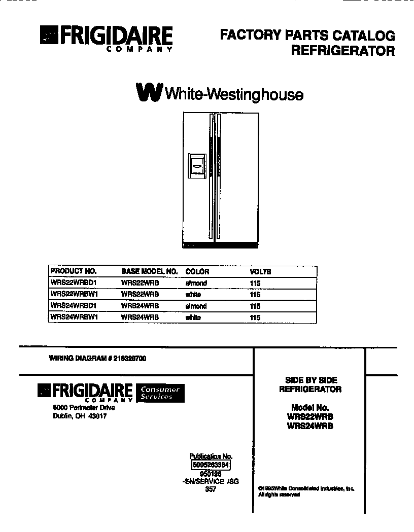 White-Westinghouse WRS24WRBW1 front cover diagram
