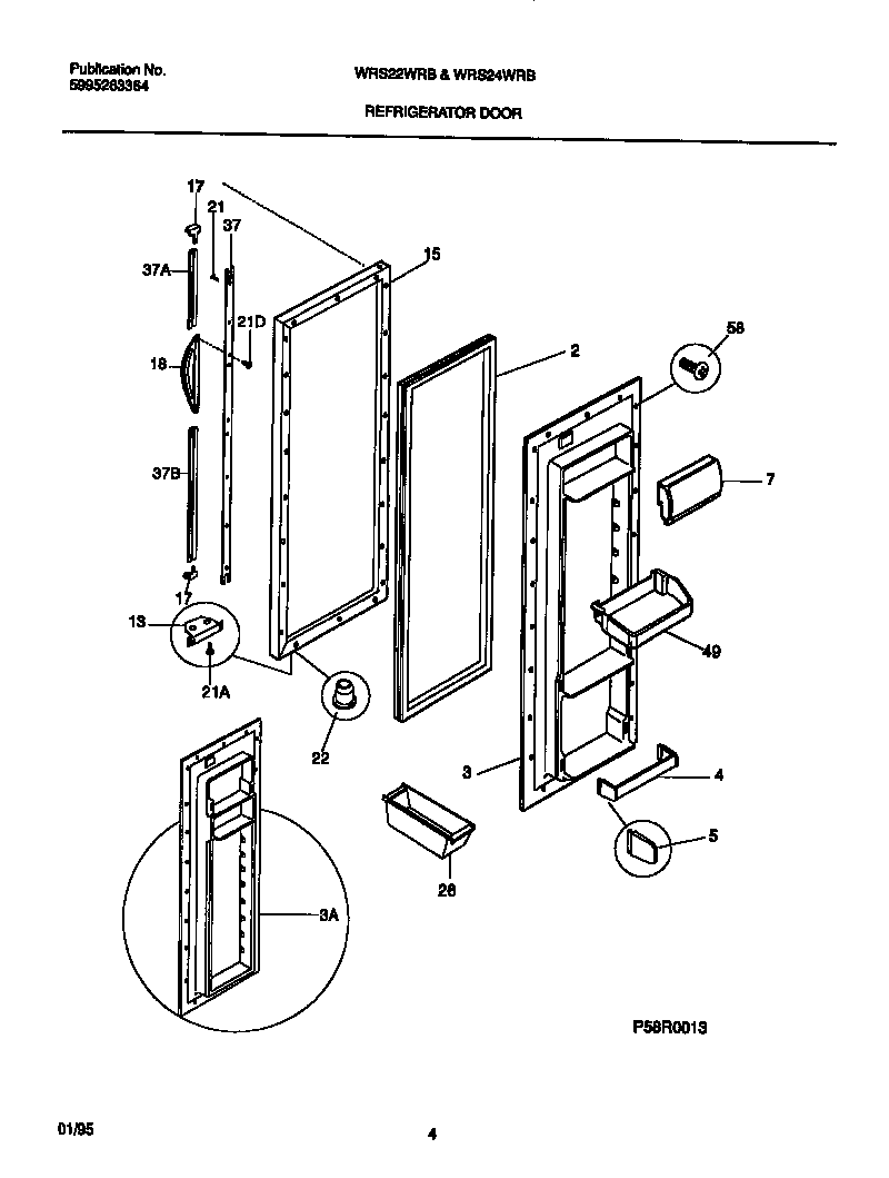 White-Westinghouse WRS24WRBW1 refrigerator door diagram