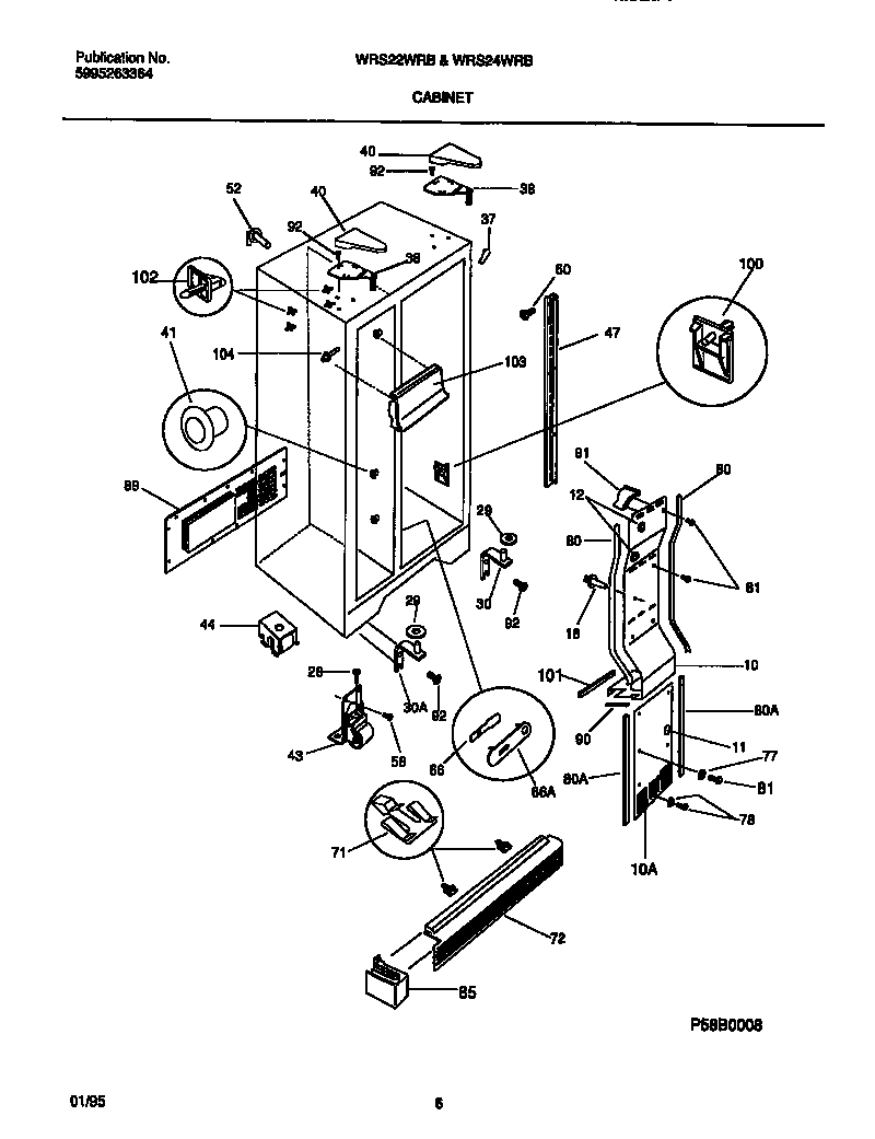 White-Westinghouse WRS24WRBW1 cabinet diagram