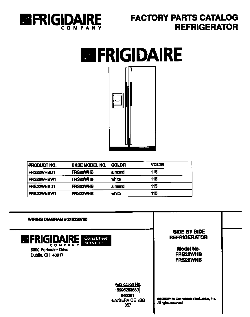 Frigidaire FRS22WHBD1 front cover diagram