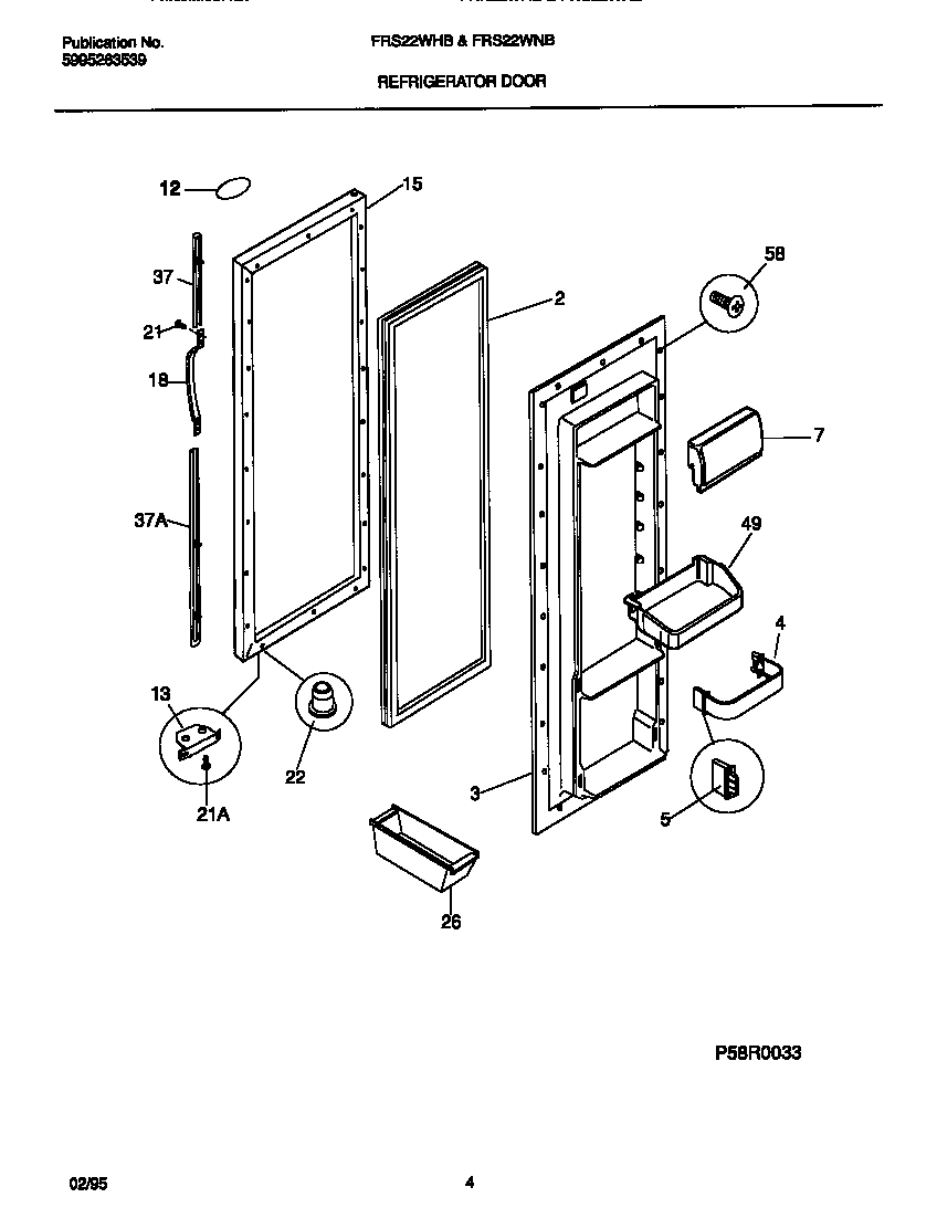 Frigidaire FRS22WHBD1 refrigerator door diagram