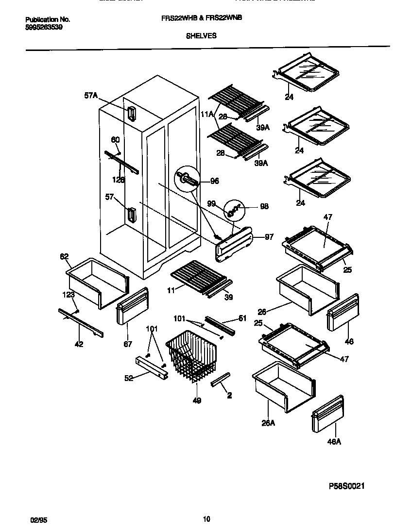 Frigidaire FRS22WHBD1 shelves diagram