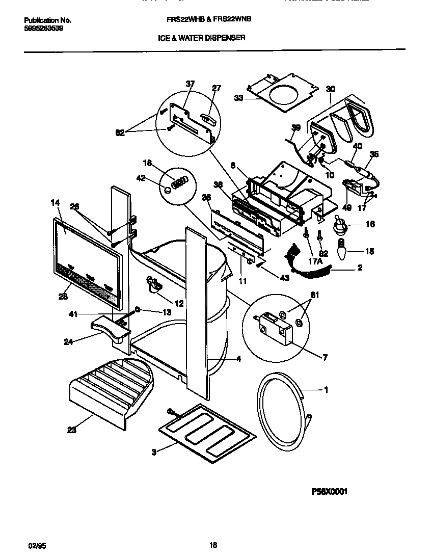 Frigidaire FRS22WHBD1 ice & water dispenser diagram