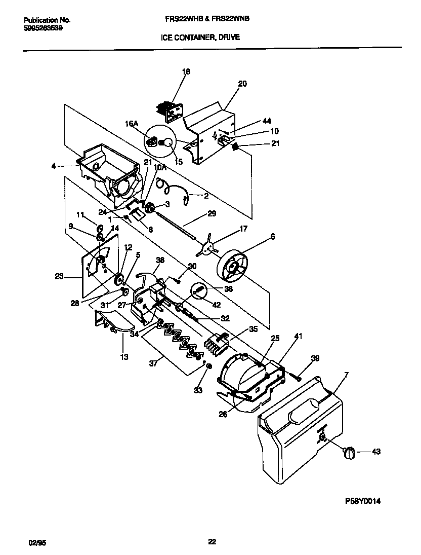 Frigidaire FRS22WHBD1 ice container, drive diagram