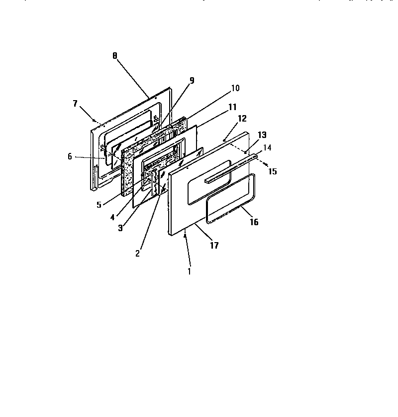 Frigidaire GG26PCL0 oven door, panels diagram