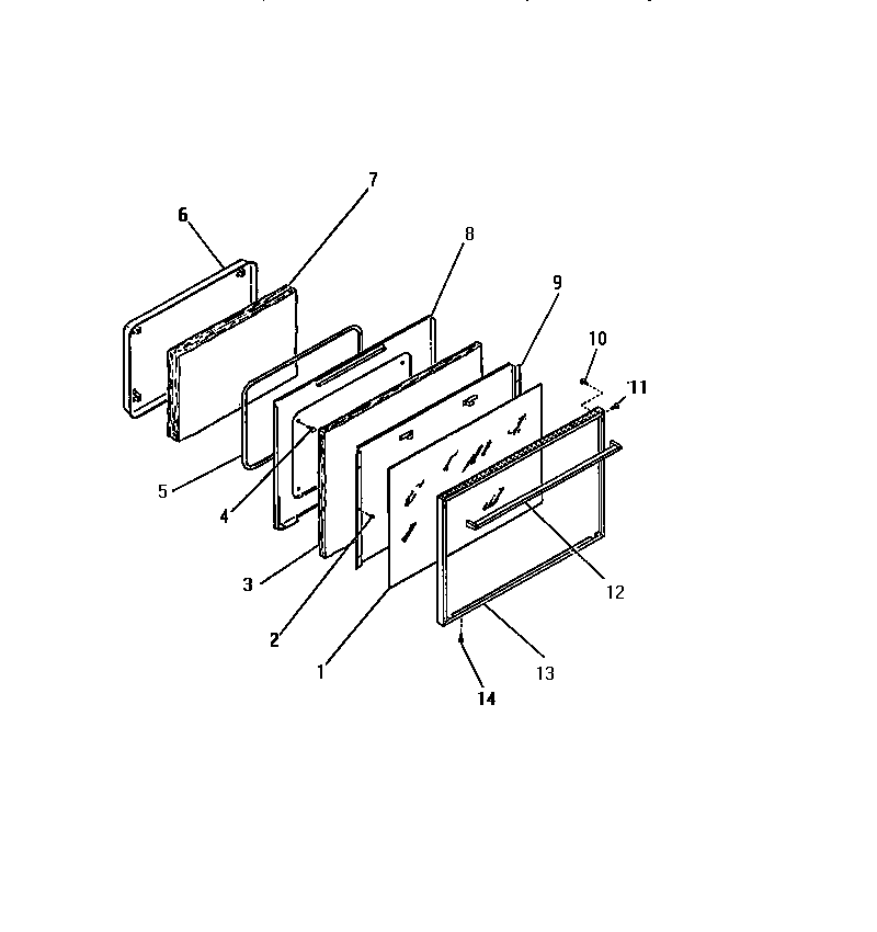 Frigidaire GG26PCL0 oven door, panels diagram