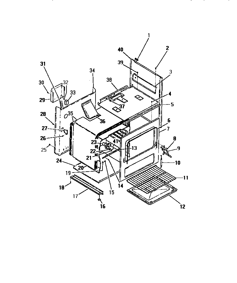 Frigidaire GG26PCL0 interior oven, panels, frame diagram