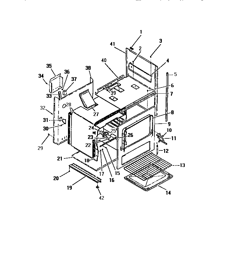 Frigidaire GG26PCL0 interior oven, panels, frame diagram