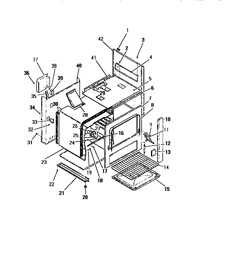 Frigidaire GG26PCL0 interior oven, panels, frame diagram