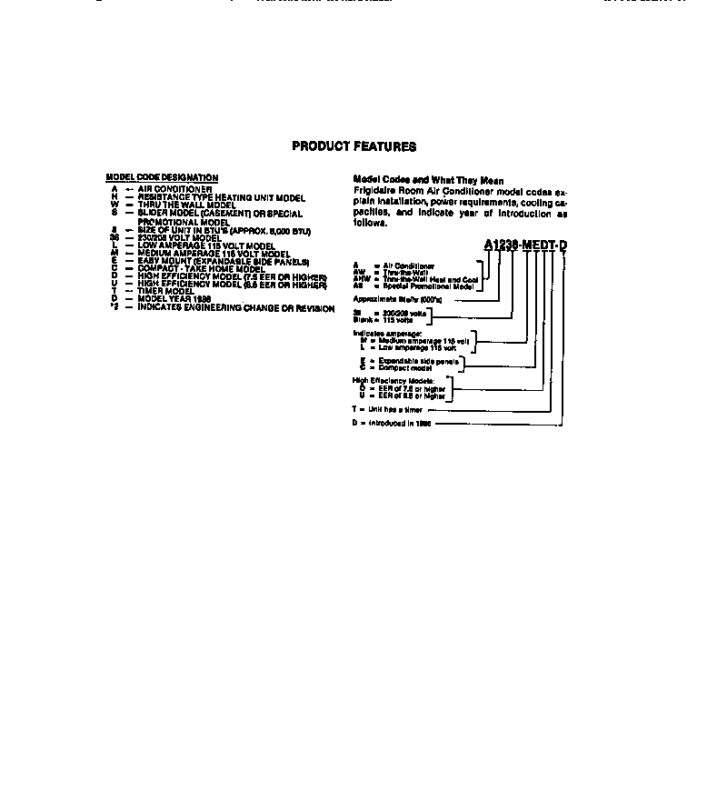 Frigidaire A6LECD2 product features diagram